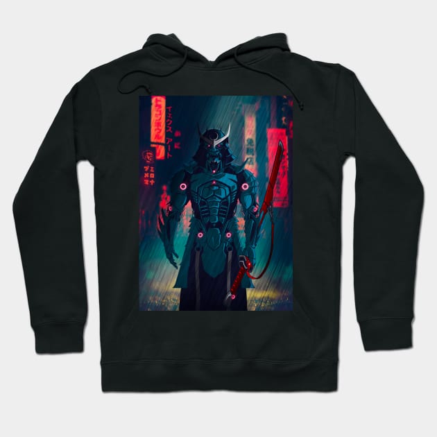 077 Cyborg Samurai Hoodie by Yexart